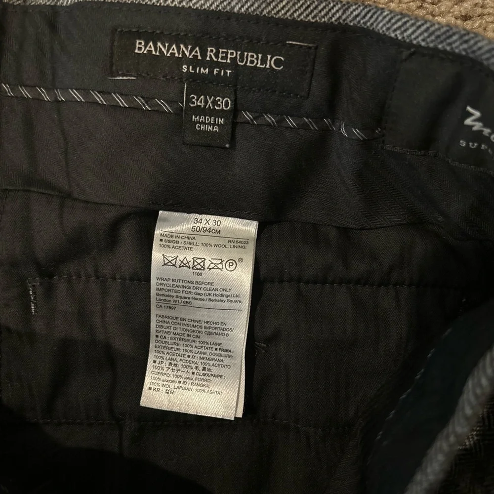 Banana Republic Men's Slim Fit Marzotto SUPER 110's Gray Herringbone Wool 34x30